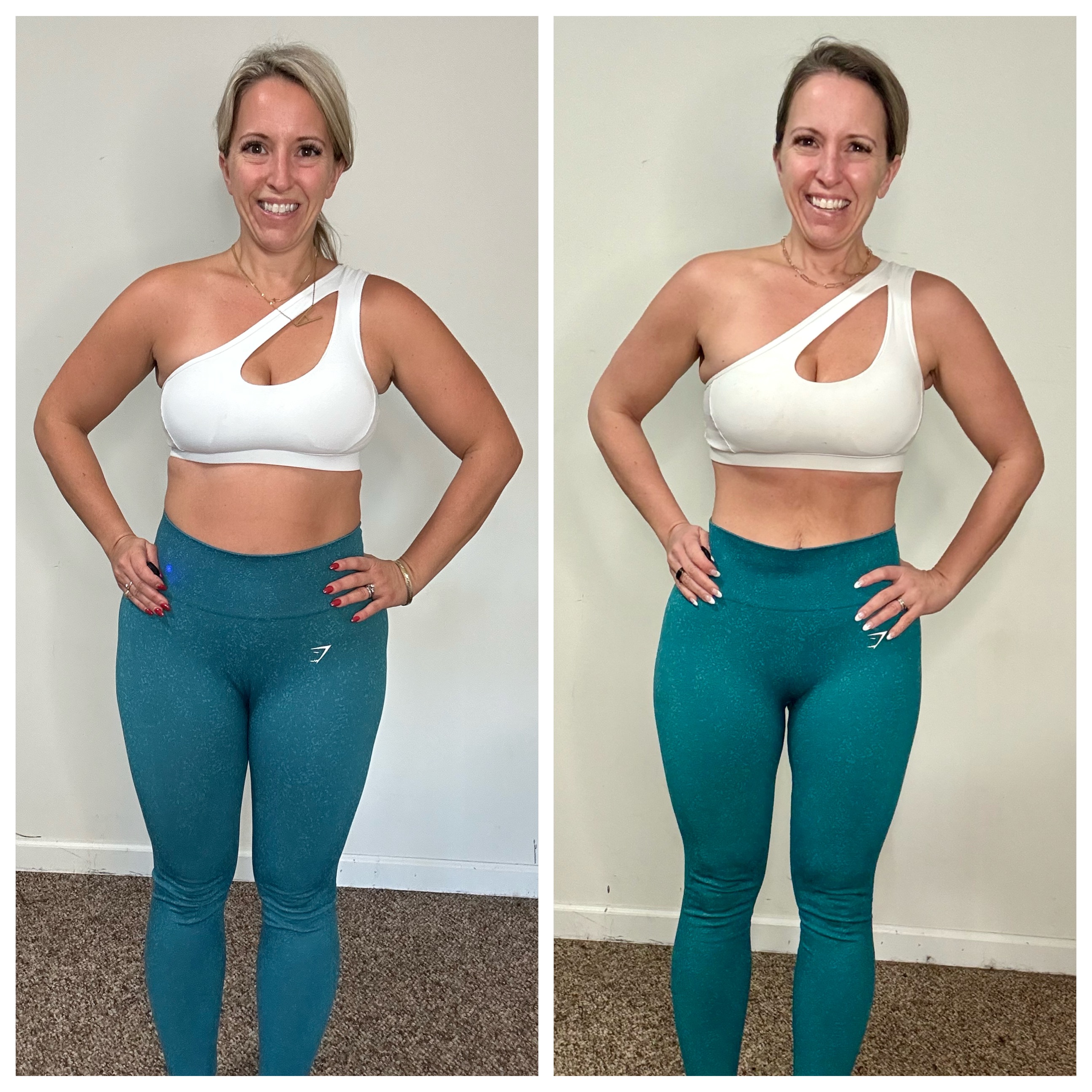 Amy — workout outfit before and after