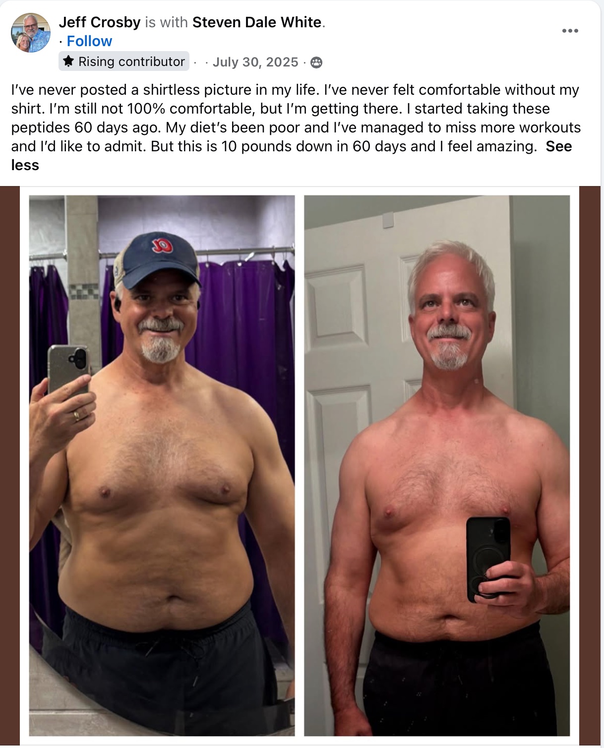 Steven — before and after Protocol, 10 lbs in 60 days