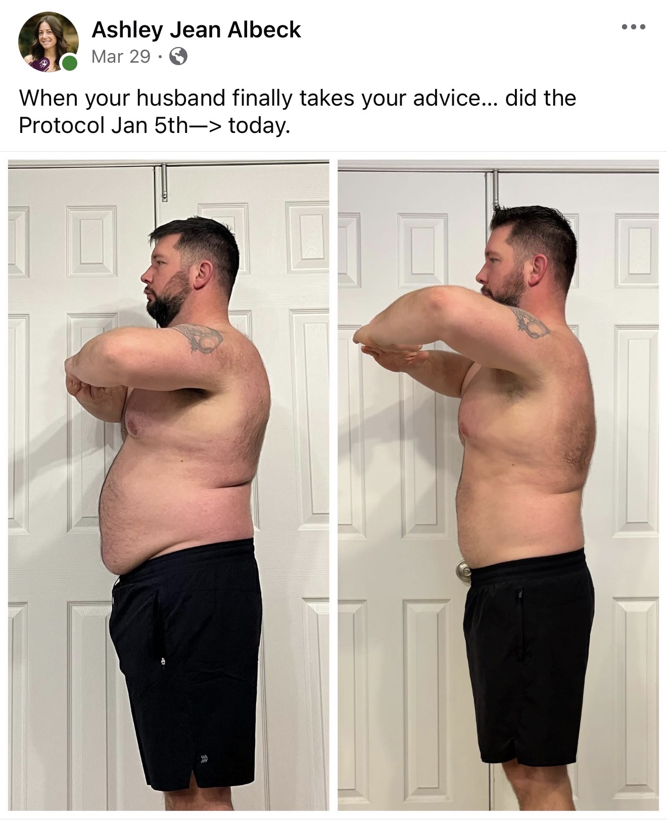 Jesse — before and after Protocol, 25+ lbs in 3 months