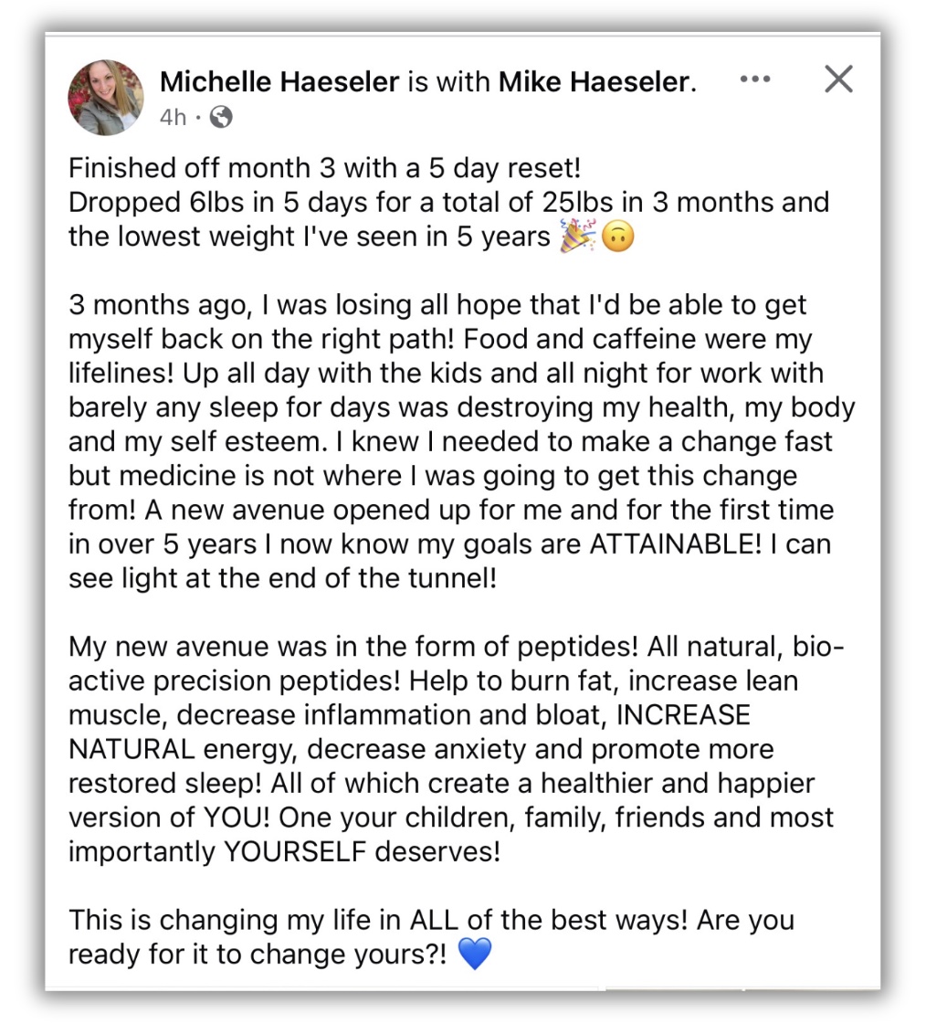 Michelle's testimonial — 25 lbs in 3 months, lowest weight in 5 years