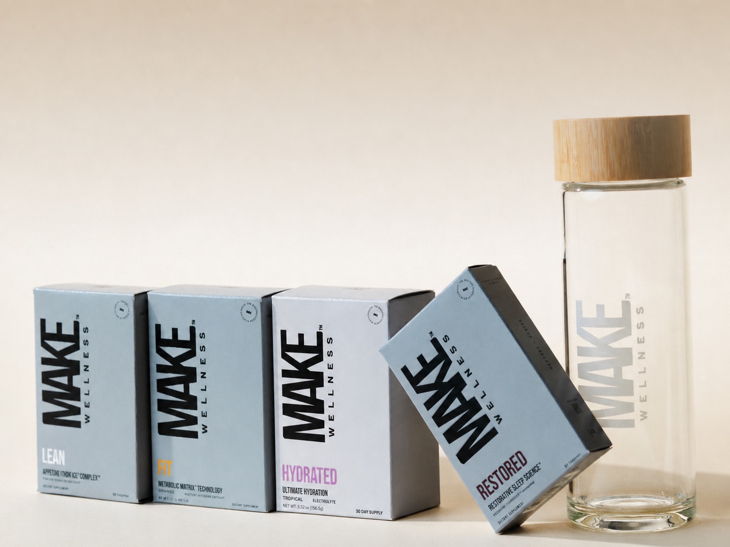 Protocol Basic — Lean, Fit, Hydrated, Restored boxes with MAKE bottle