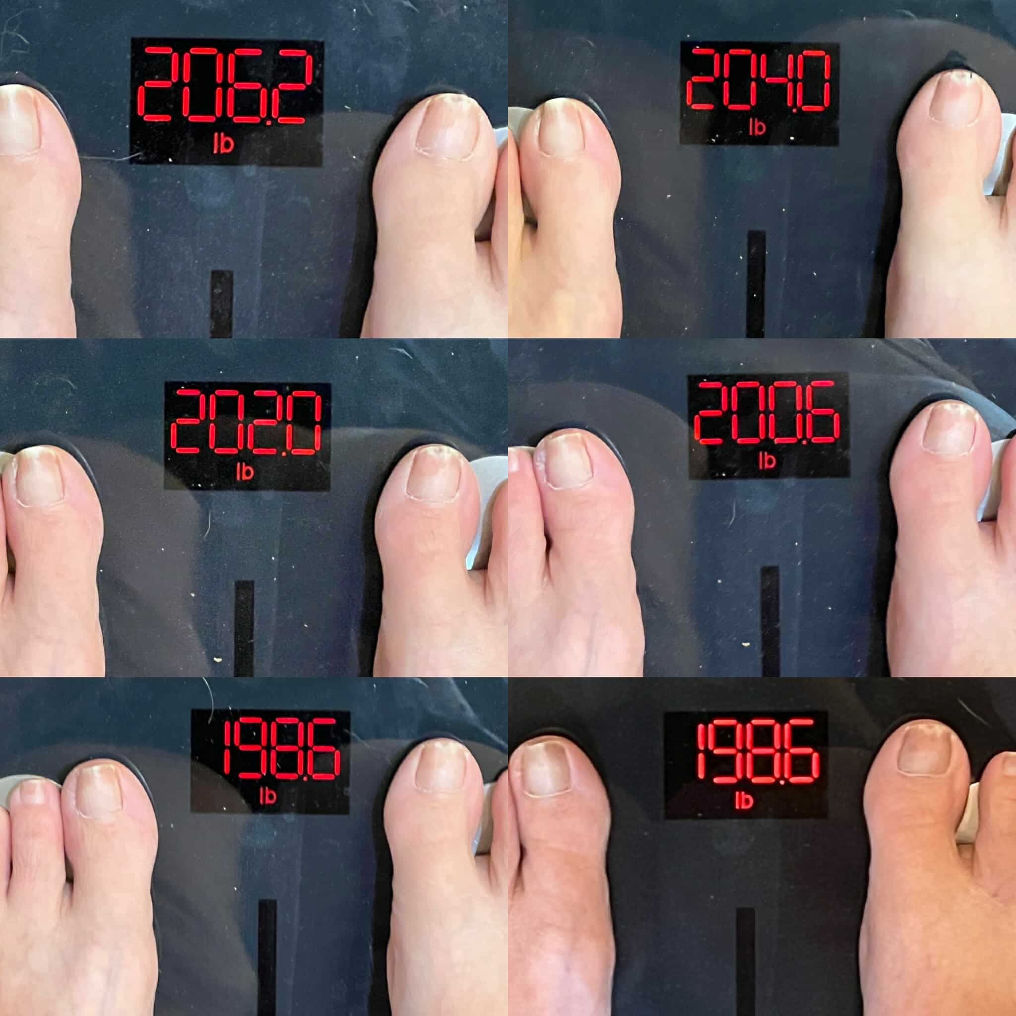 Scale results showing weight loss progression